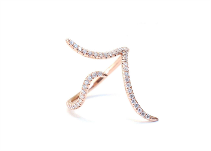 S Curve CZ Studded Ring with Rose Gold Plated